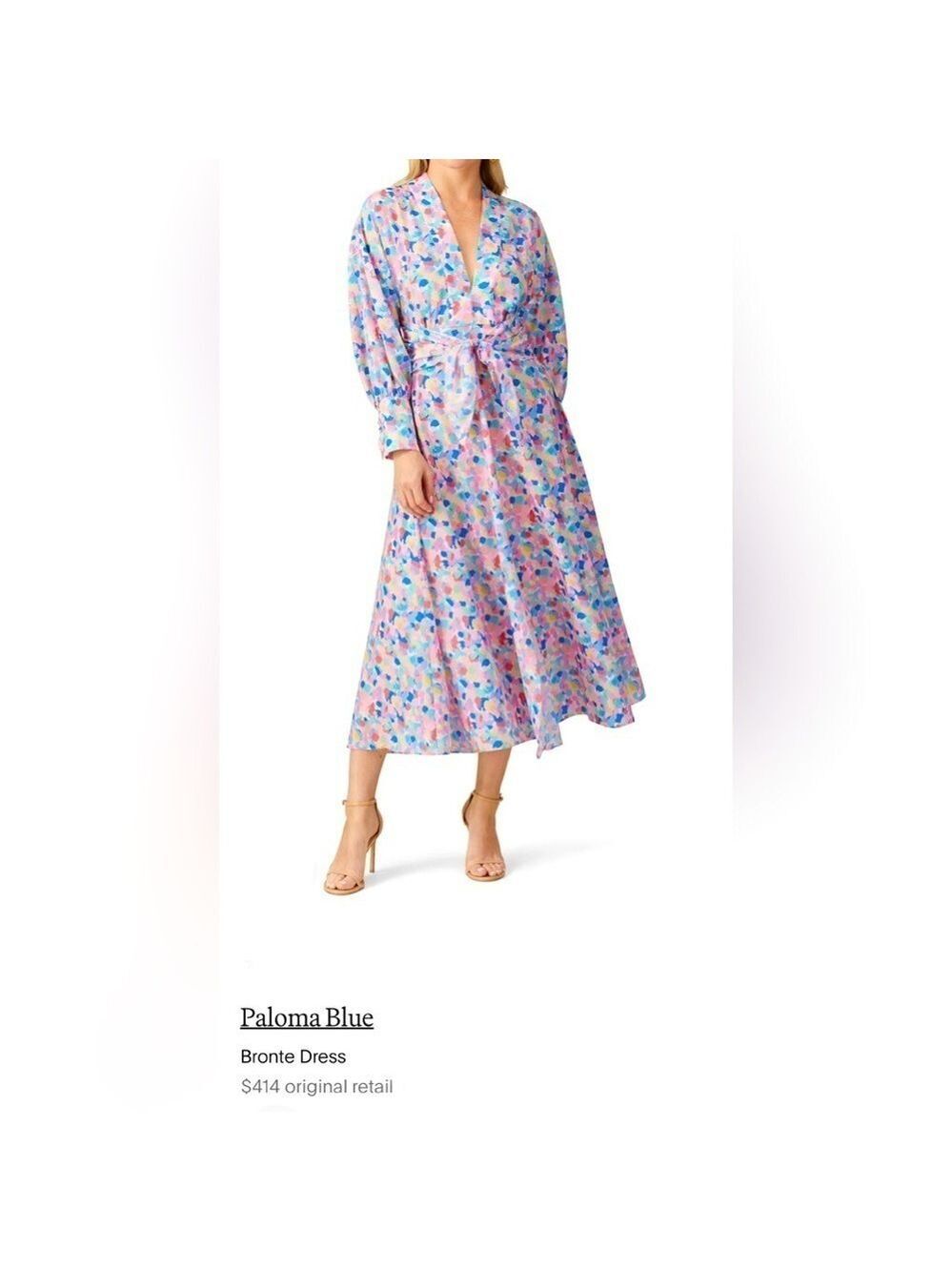 Paloma Blue Bronte XS Crepe de chine Tie Waist Midi Dress w Front leg split adds